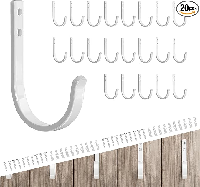 Wall Hooks for Hanging Towel/Coat - 22LB Screw in Metal Hanger Wall Mount, for Outdoor, Closet, Door, Bathrooms, for Backpack, Robe, White 20 Pack