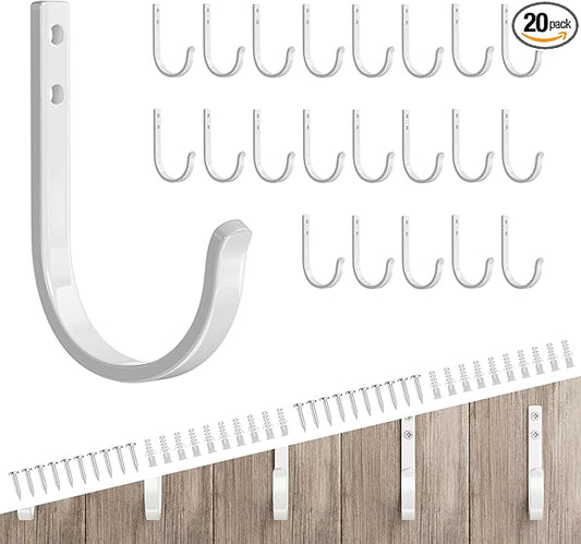 Wall Hooks for Hanging Towel/Coat - 22LB Screw in Metal Hanger Wall Mount, for Outdoor, Closet, Door, Bathrooms, for Backpack, Robe, White 20 Pack