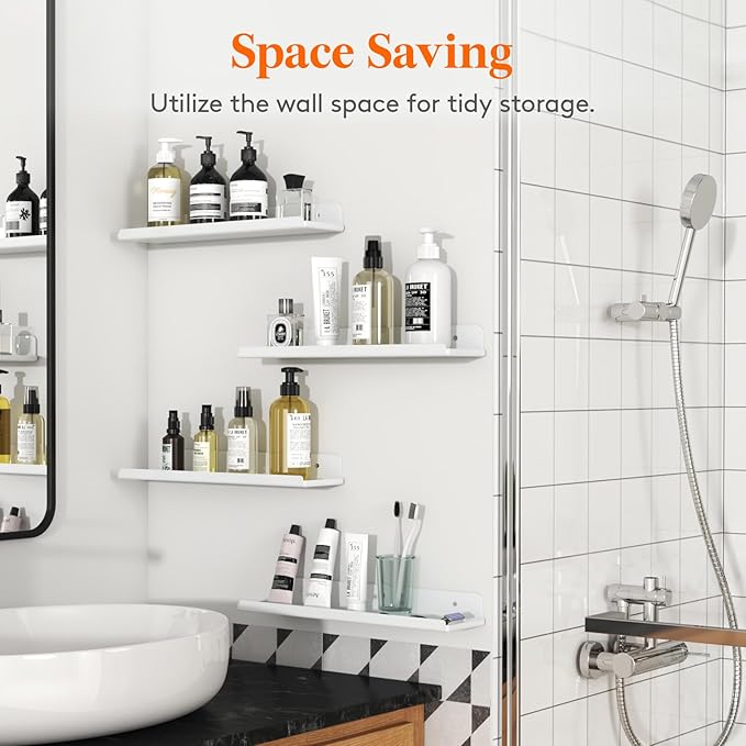 Lifewit Floating Shelves for Wall, Acrylic Display Shelf Wall Mounted for Figure, Car, Art, Book, 14" Perfume Organizer for Bathroom, Bedroom, Living Room, Nursery, Home Decor, White, 10 Pack