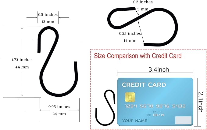 Yikla S Hooks for Hanging Plants, Clothes, 20 Pack Black S Shaped Hooks Made of Metal Iron, Heavy Duty S-Hooks