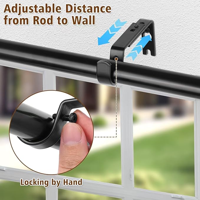 Heavy Duty Wall Mount Brackets - Adjustable Iron Curtain Rod Holders for 1" Rods, Complete Hardware Kit with Screws & Anchors (2 Pack)