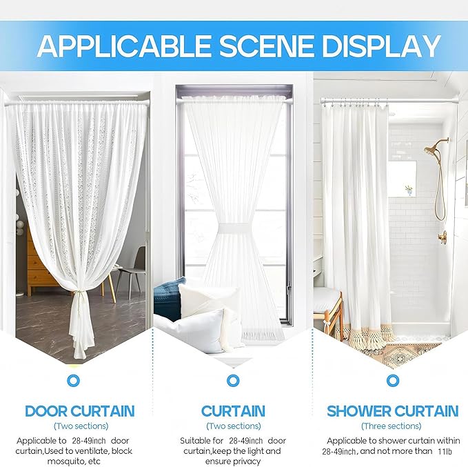 1 Pack Spring Tension Rods 28-49 Inches, 7/8 Inch Diameter White No Drill Spring Loaded Adjustable Extendable, Small Short Tension Curtain Rod for Windows Kitchen Doorway Closet Cupboard