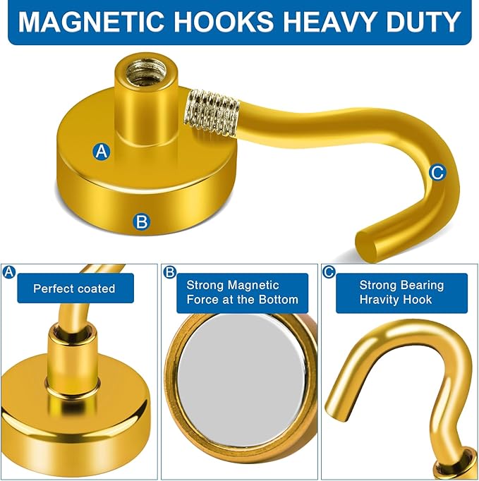 LOVIMAG Cruise Ship Essentials - 170Lbs Heavy Duty Yellow Magnetic Hooks for Cruise Cabins - Strong Hanging Hooks - 12 Pack