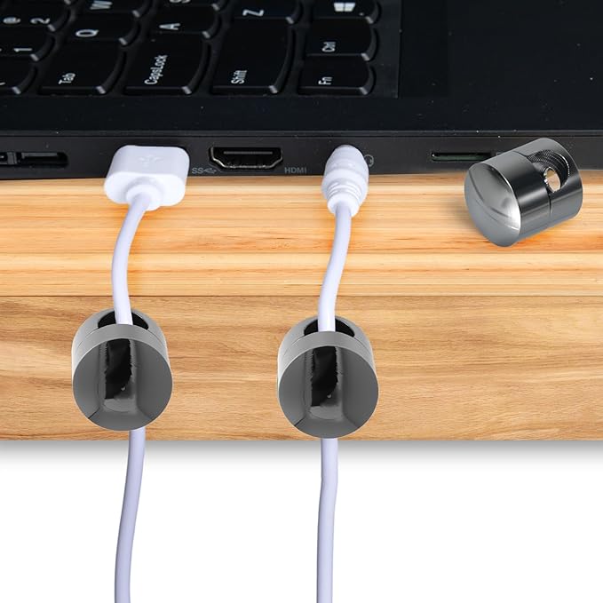 10 Sets Charger Holders for Cords, Black Color Adjustable Cable Anchor Holders, Adhesive Metal Cord Clips, Cable Management Wire Organizers for Desk, Office, Nightstand