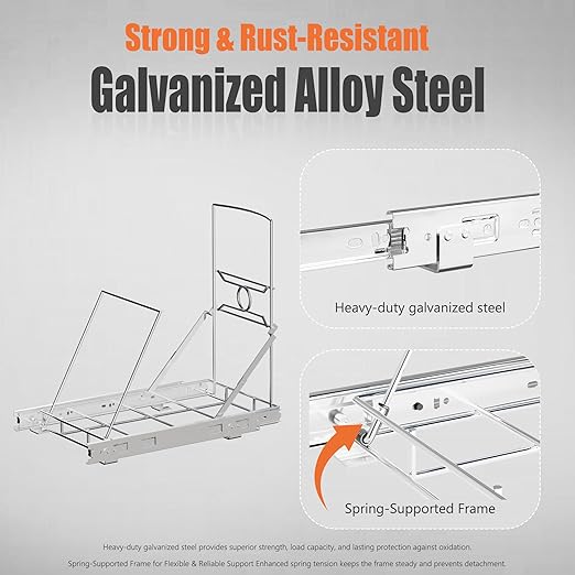 Stainless Steel Slide-Out Trash Bin Rack, Enhanced Heavy-Duty Cabinet Pull-Out System for 7–11 Gallon Cans, Silver (Bin Not Included)