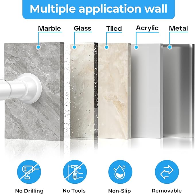 1pack Tension Curtain Rod 30 to 62 Inch, White Spring Tension Curtain Rod Adjustable Expandable Curtain Rod No Drilling, Spring Loaded Curtain Rods for Windows, Bedroom, Doorway Door, Closet