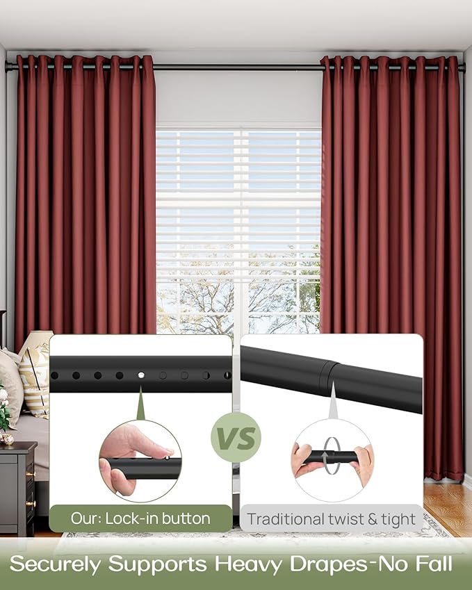 ALLZONE Tension Curtain Rod for Windows,123 to 160 Inch, Heavy Duty Extra Long Curtain Rods, Non-Slip Bathroom Shower Tension Rod, Renter Friendly, Adjustable, Spring Loaded, Black