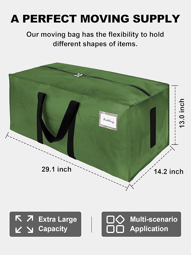 80 Pack Large Strong Moving Bags with Zippers & Carrying Handles - Water-Resistant - Heavy Duty Storage Tote for Space Saving, Fold Flat, Alternative to Moving Box (Olive Green)