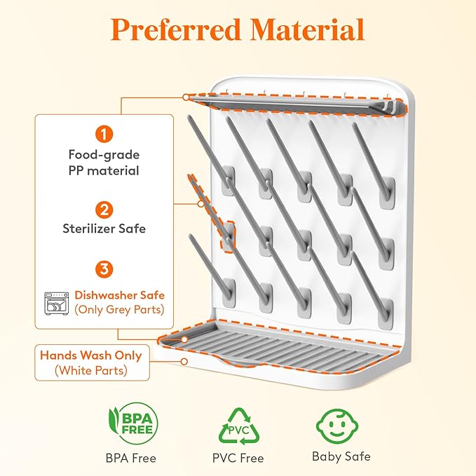 Lifewit Large Baby Bottle Drying Rack 15 Hooks, Newborn Essentials Must Haves, Bottle Storage Organizer for Countertop, Cabinet, Rack Dryer Holder for Pacifiers, Pump Parts, Baby Stuff