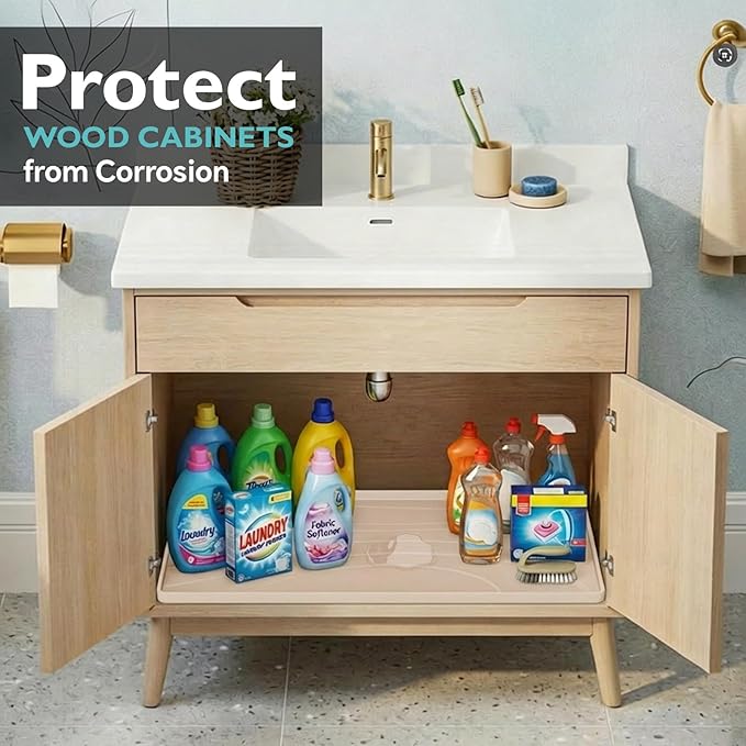 Under Sink Mat 28" x 19", Waterproof Silicone Cabinet Liner Tray, Leakproof Under Sink Organizer for Kitchen Bathroom, Non-Slip Shelf Protector, Oil-Resistant, Easy to Clean, Durable