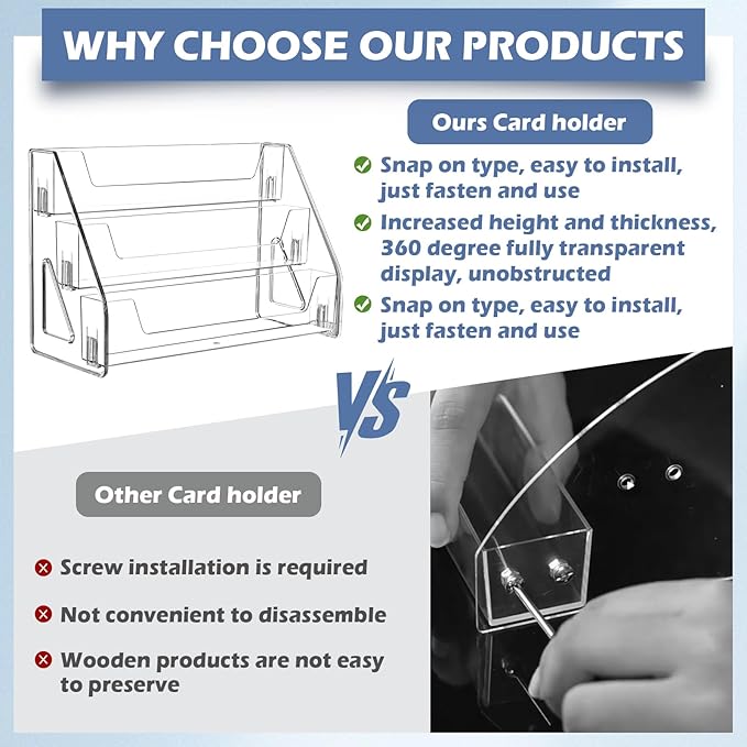 CELSOL 2 Pack Upgraded 3 Tier Acrylic Card Display Stand, Clear Display for Trading Cards, Greeting Cards, Sports Cards, Postcards, Stickers & Brochures, Easy Snap-On, Increased Height & Thickness for Better Presentation
