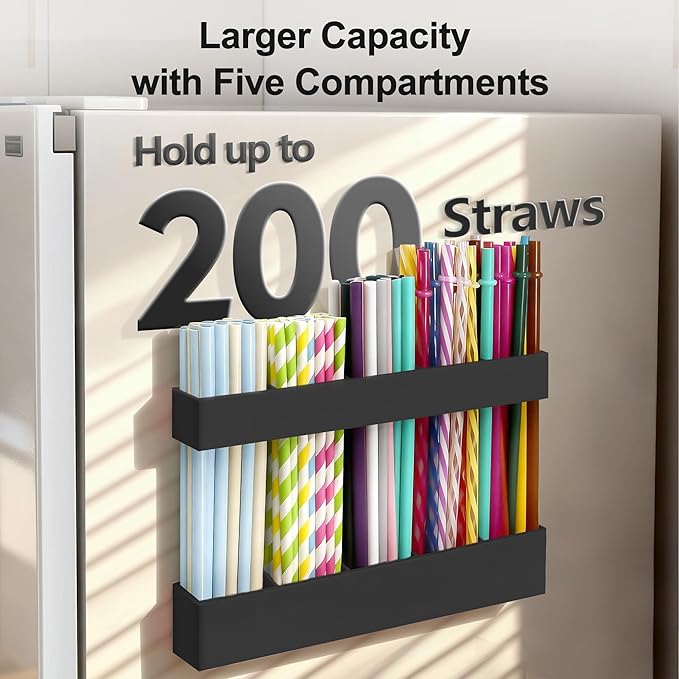 9.5” Large Acrylic Straw Holder for Cabinet Door, Reusable Adjustable Two-Part Straws Organizer with Ultra Sticky Adhesive Strips, 2026 Straw Storage for Kitchen Cupboard