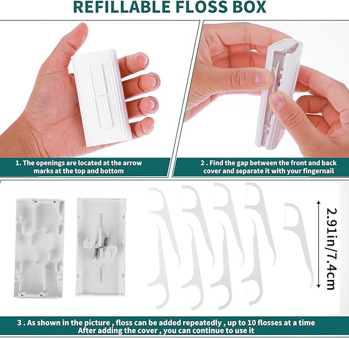WLLHYF Portable Dental Floss Case Automatic Dental Floss Pick Organizer Case Travel Flosser Dispenser Storage Case Refillable Holder Boxes with 10 Floss Picks for Teeth Cleaning (White)