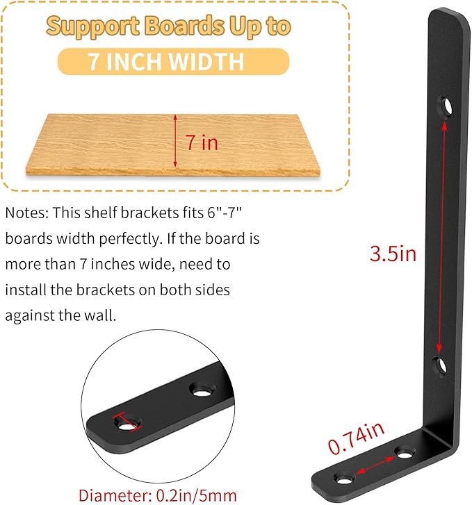 LSK 6PCS L Bracket, 6"×2"(150×50mm) Shelf Support Corner Bracket for Wooden Board, Max Load : 42lb, Black