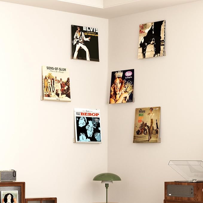 upsimples 8 Pack Vinyl Record Wall Mount Shelves, 12" Vinyl Holder for Album Record Storage & Display, Clear Acrylic Floating Shelves for Wall Decor, Kids Bookshelf, Magazine Rack, Picture Ledge | Vinyl Holder, Album Record Storage, Display, Wall Decor...
