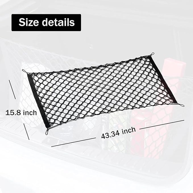Amiss Cargo Net Stretchable. Adjustable Elastic Trunk Storage Net with Hook for SUVs, Cars and Trucks, Car Exterior Accessories (43.3x15.8 Inch)