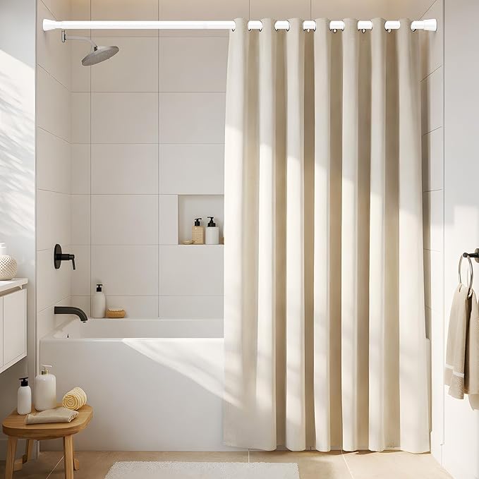 Spring Tension Curtain Rod 45 to 76 Inch 7/8" Diameter No Drilling Adjustable White Curtain Rods for Window Doorway Closet Door Kitchen Bathroom