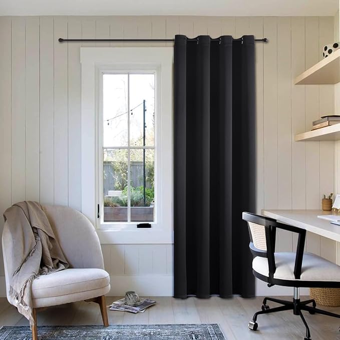 ChrisDowa Blackout Curtains 120 Inches Long for Living Room, Grommet Thermal Insulated Room Darkening Curtains for Bedroom (1 Panel Set, Black, 52W x 120L)