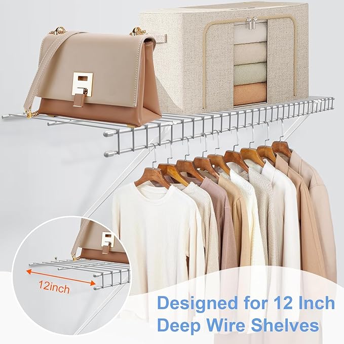 12 Inch Wire Shelf Brackets Set, 3 Pack Metal White Closet Support Bracket with End Brackets & Clips for Wire Shelving Wall Bracket Installation, Support Wire Closet Shelves Racks(3 Pack)