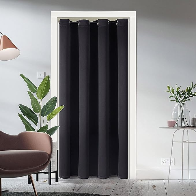 ChrisDowa Blackout Door Curtains for Doorway Privacy, Grommet Closet Curtains for Bedroom Closet Door, Thermal Insulated Temporary Doorway Cover Room Divider Drapes (1 Panel, Black, 42 x 80 Inch)