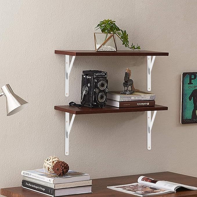 4 Pack L18 x H 12" White Heavy Duty Shelf Brackets with Screws Metal Shelf Brackets Shelf Support Angle Brackets for Shelves L Brackets Heavy Duty Floating Shelf