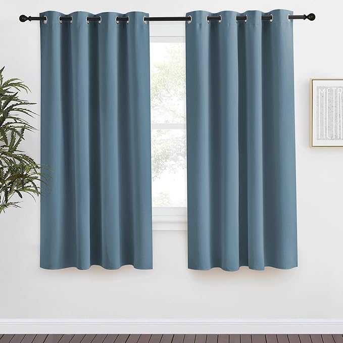 NICETOWN Blackout Curtain 68 inch Long, 55 inches Width, 1 Panel, Smoky Blue, Thermal Insulated Window Treatment with Grommet Room Darkening Thermal Insulated Panel for Bedroom/Living Room
