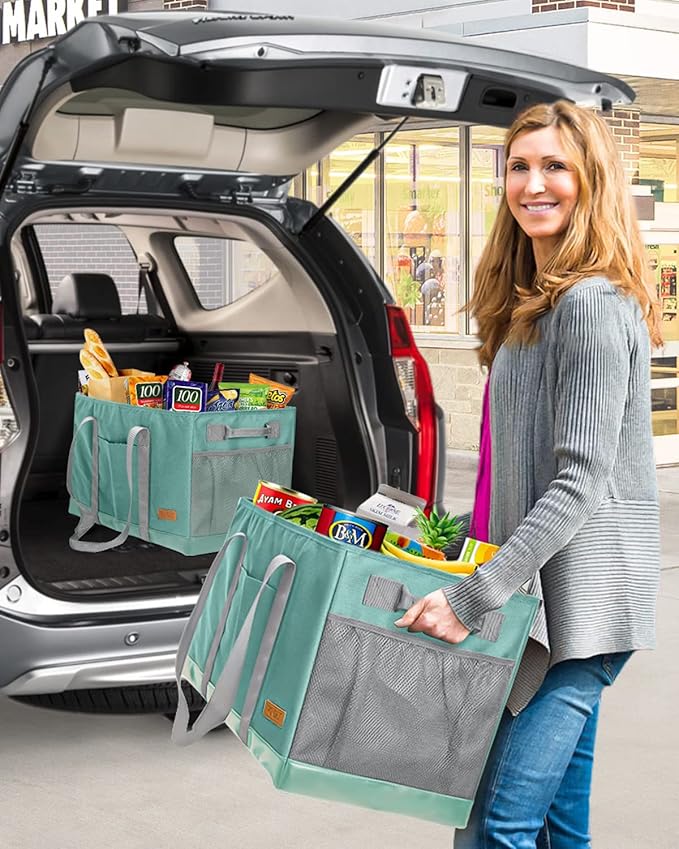 WONDAY Extra Large Utility Tote Bag - Standing Reusable Grocery Bag with Handle, Collapsible Storage for Shopping, Beach