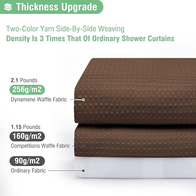 Dynamene Extra Wide Shower Curtain - 84 Inch Wide Waffle Weave Weighted Thick Cloth Bathroom Shower Curtain, Neutral Heavy Duty Hotel Bath Curtain Set with 14 Plastic Hooks, 84x72, Brown