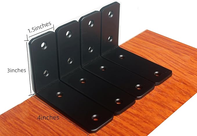 12 Pack - L 4" x H 3" x W1.5, 5mm Thick Black L Shelf Bracket, Iron Shelf Brackets, Metal Shelf Brackets, Floating Shelf, Shelf Supports with Screws