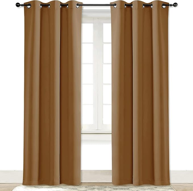 NICETOWN Curtain Blackout Drape Panel, Single Panel, 34 x 84 inch, Gold Brown, 3 Pass Microfiber Noise Reducing Thermal Insulated Window Drapery with Grommet