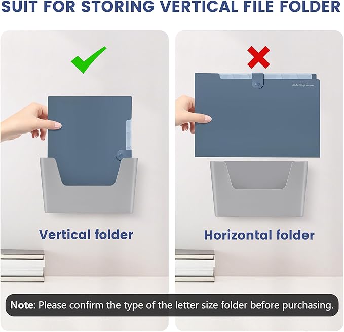 JOMOLA No Drilling File Holder 3 Pack Mail Organizer Wall Mount File Organizer Holder Office Wall Hanging Files Magazines Organizer Plastic Door Mount Wall Pocket with Adhesive Pad, Grey Color