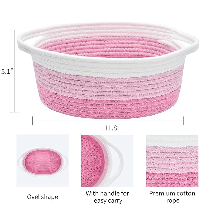 ABenkle Small Basket with Handles - Decorative Durable Rope Woven Storage Bin Shelf Storage Organizer Cube, Easter Baby Gift Basket, 12"x8"x5"