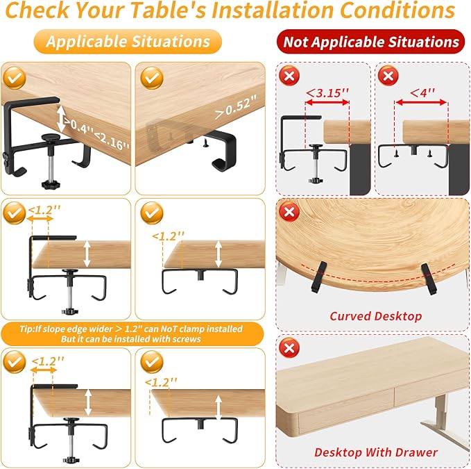 No Drill Under Desk Cable Management Tray, 36" Cord Organizer with Clamp, Fabric Cable Management for Standing Desks, Ideal for Home & Office - Black