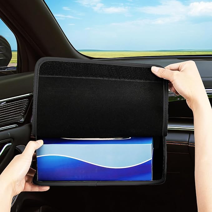Car Tissue Holder, WHHMK Tissue Box Cover Keep Car Tidy,PU Leather Backseat Napkin Rectangle Organizer,Extra Large Tissue Box Storage in Car Fits for 100-150 Regular Size Tissues,Black(2Packs)