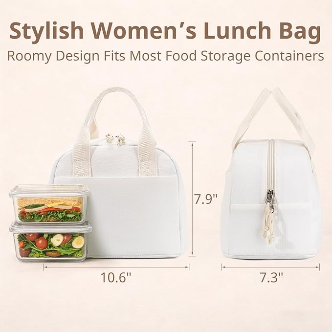 LOVELYWIND Insulated Lunch Bag for Women, Reusable Striped Lunch Box Cooler Bag with Large Capacity, Durable Lunch Tote for Work