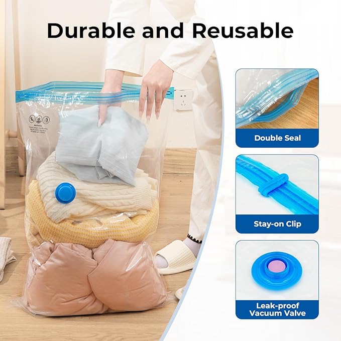 ETENWOLF 10 Pack Jumbo Vacuum Storage Bags with Rechargeable Wireless Pump, Vacuum Seal Bags for Clothes and Travel, Space Saver Compression Bags for Bedding, Blankets and Comforters(39.4 x 27.6 in)