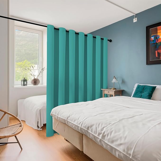 ChrisDowa Room Divider Curtain 120 Inches Long, Wide Blackout Sliding Door Curtain for Bedroom, Room Darkening Privacy Window Curtain for Patio Door (1 Panel Set, Teal, 100 x 120 Inch)