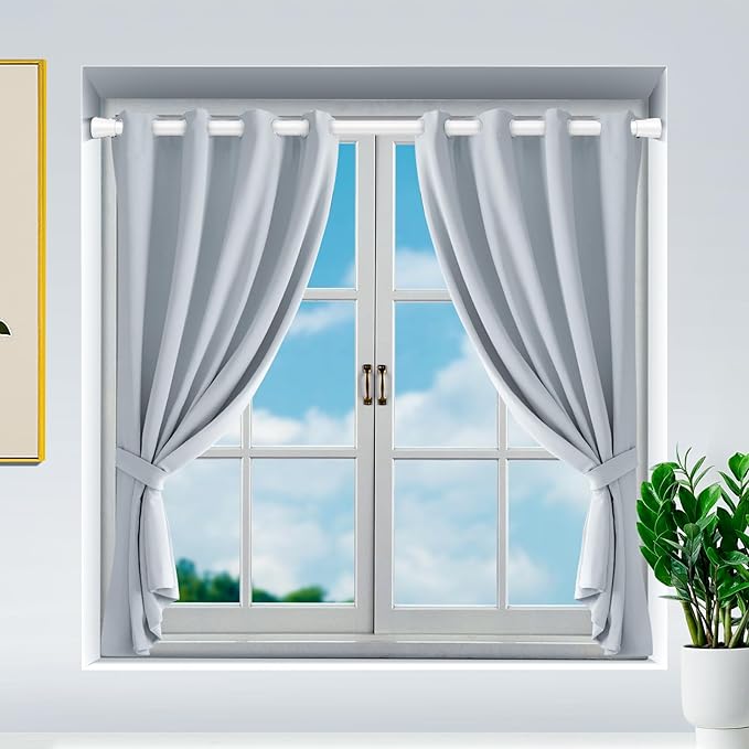Tension Curtain Rod for Windows 27 to 50 Inch，Spring Tension Rods White Curtain Rods No Drilling Adjustable Spring Rod Extendable Tension Rod for Kitchen, Bathroom, Window, Bookshelf.