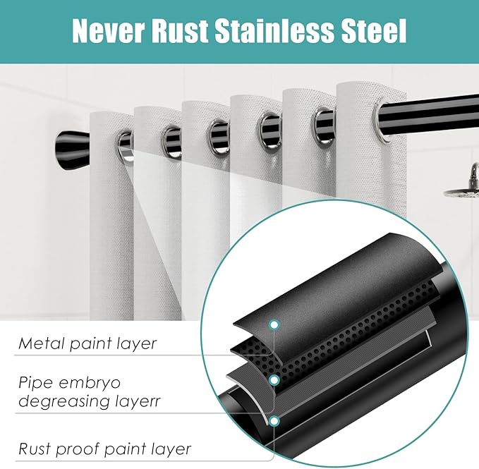 AIZESI 2pcs Tension Curtain Rod Spring Tension Rods for Windows 43 to 73 Inch, 7/8 Diameter Black, Adjustable Curtain Rod Spring Tension Curtian Rod for Bathroom, Kitchen, Cupboard