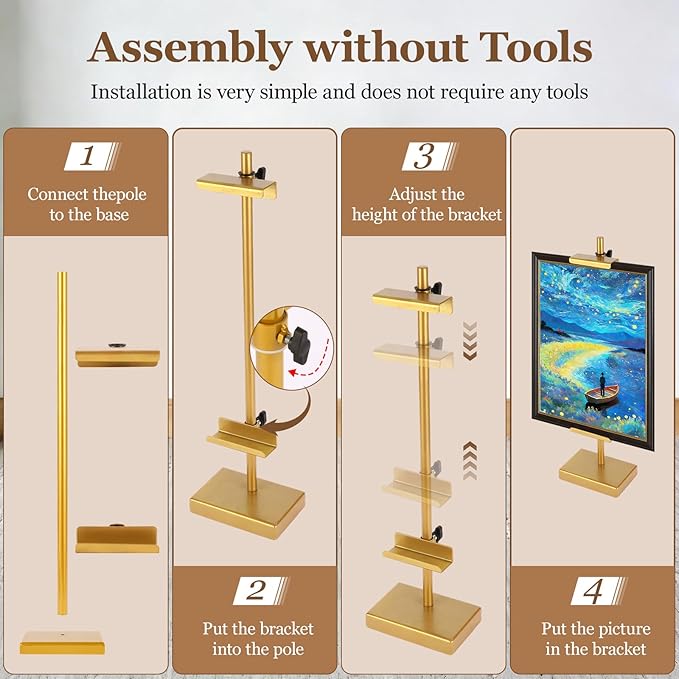 1pcs Adjustable Tabletop Easel Stand for Picture Frames, Picture Easels for Display, Gold Easel, Picture Frame Stand, Adjustable Art Easel.(18inch,Gold)