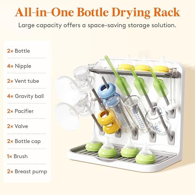 Lifewit Baby Bottle Drying Rack with 10 Hooks, Newborn Essentials Must Haves, Bottle Storage Organizer for Countertop, Cabinet, Rack Dryer Holder for Pacifiers, Pump Parts, Baby Stuff