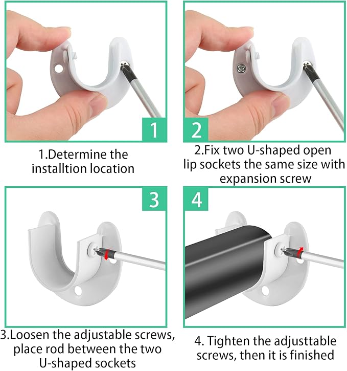 8 Packs Stainless Steel Closet Rod End Supports 1 Inch Wardrobe Bracket Heavy Duty Closet Pole Sockets Flange Rod Holder, U-Shaped with Screws, White