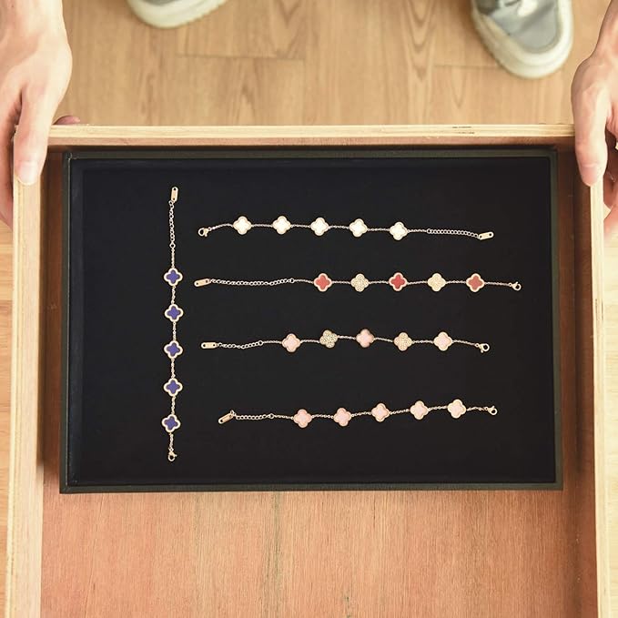 Velvet Jewelry Tray for Drawers Black Jewelrys Display Tray Stackable Jewelry Organizer Trays for Necklace Bracelet Ring Watch (1, Black)
