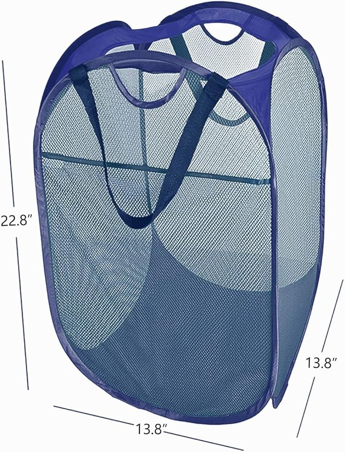 HOUSE AGAIN 2 Pcs Pop Up Laundry Hamper, Strong Mesh Laundry Baskets Collapsible, Hamper with Handles and Side Pocket, Portable Foldable Dirty Clothes for Dorm, Laundry room and Travel Storage, Blue