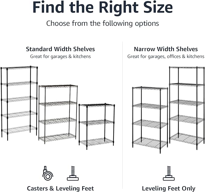 Amazon Basics 4-Shelf Adjustable Heavy Duty Steel Wire Rack Storage Shelving, Sturdy Garage Shelving, 350 lbs Capacity Per Shelf, Easy No-Tool Assembly, 36" x 14" x 54", Black | Heavy Duty, Adjustable, for Kitchen, Garage, Storage, Shelving Organizer