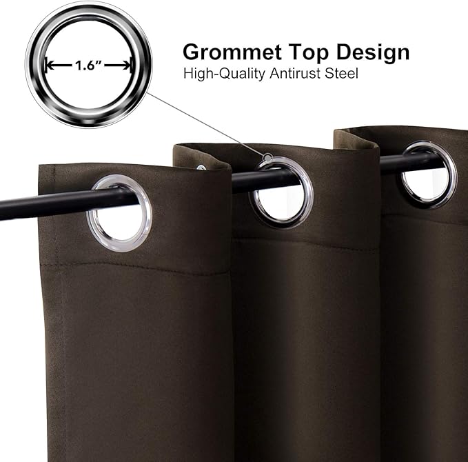 ChrisDowa Brownout Curtains 70 inches Wide for Bedroom - Extra Wide Grommet Thermal Insulated Room Darkening Curtains for Living Room (1 Panel, Brown, 70 x 63 Inch)