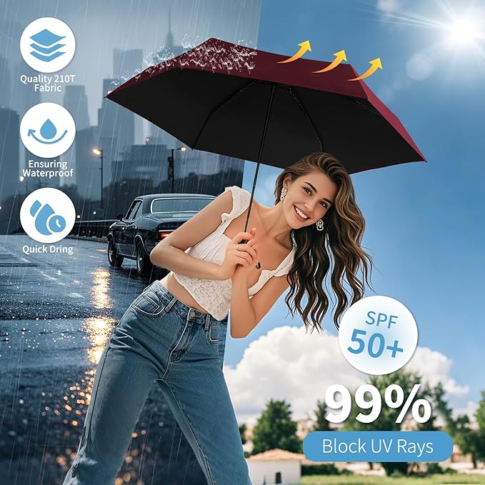 Yoobure Small Mini Umbrella with Case Light Compact Design Perfect for Travel Lightweight Portable Parasol Outdoor Sun&Rain Umbrellas