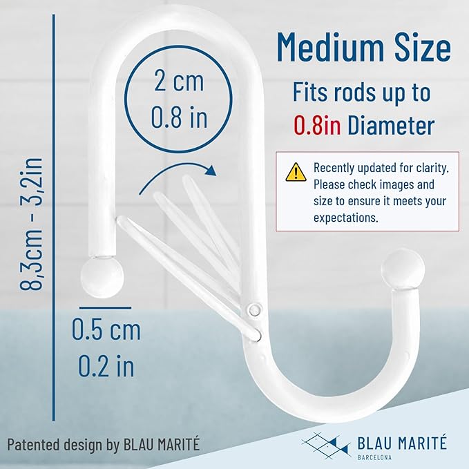 10-Pack Metal S Hooks for Hanging – Heavy-Duty S-Shaped Hooks with Safety Buckle – Fits Bars up to 0.8 in – Anti-Drop S-Hooks for Kitchen, Bathroom, Closet & Pot Racks – White (Medium)