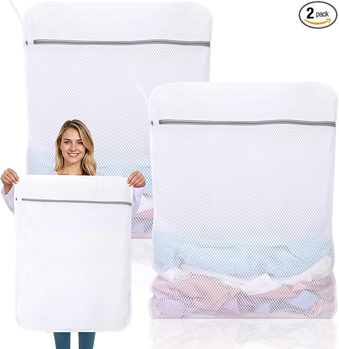 Dntorx 2 Pack XX-Large Mesh Laundry Bags for Delicates, 24 x 32 Inches Reusable Laundry Bag Durable Wash Bags for Washing Machine for College, Family, Travel, Storage