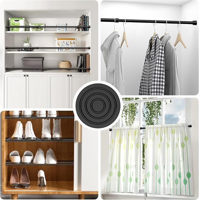 2Pack Tension Curtain Rod 26-39 inch Spring Tension Rod Black Curtain Rod Adjustable Spring Rod Extendable Tension Rod for Kitchen, Bathroom, Window, Bookshelf,Closet.